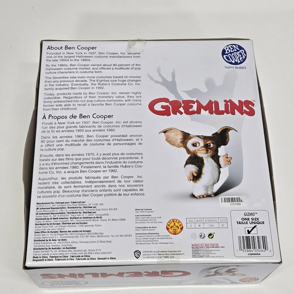 Ben Cooper Gremlins GIZMO Cosplay Costume Top & Mask Adult One Size‎ Rubies Open - Picture 2 of 13